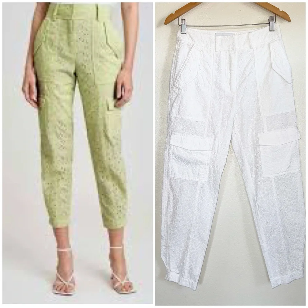 Derek Lam 10 Crosby Mila Utility Eyelet Cargo Pants in White Size 4 - Picture 1 of 12